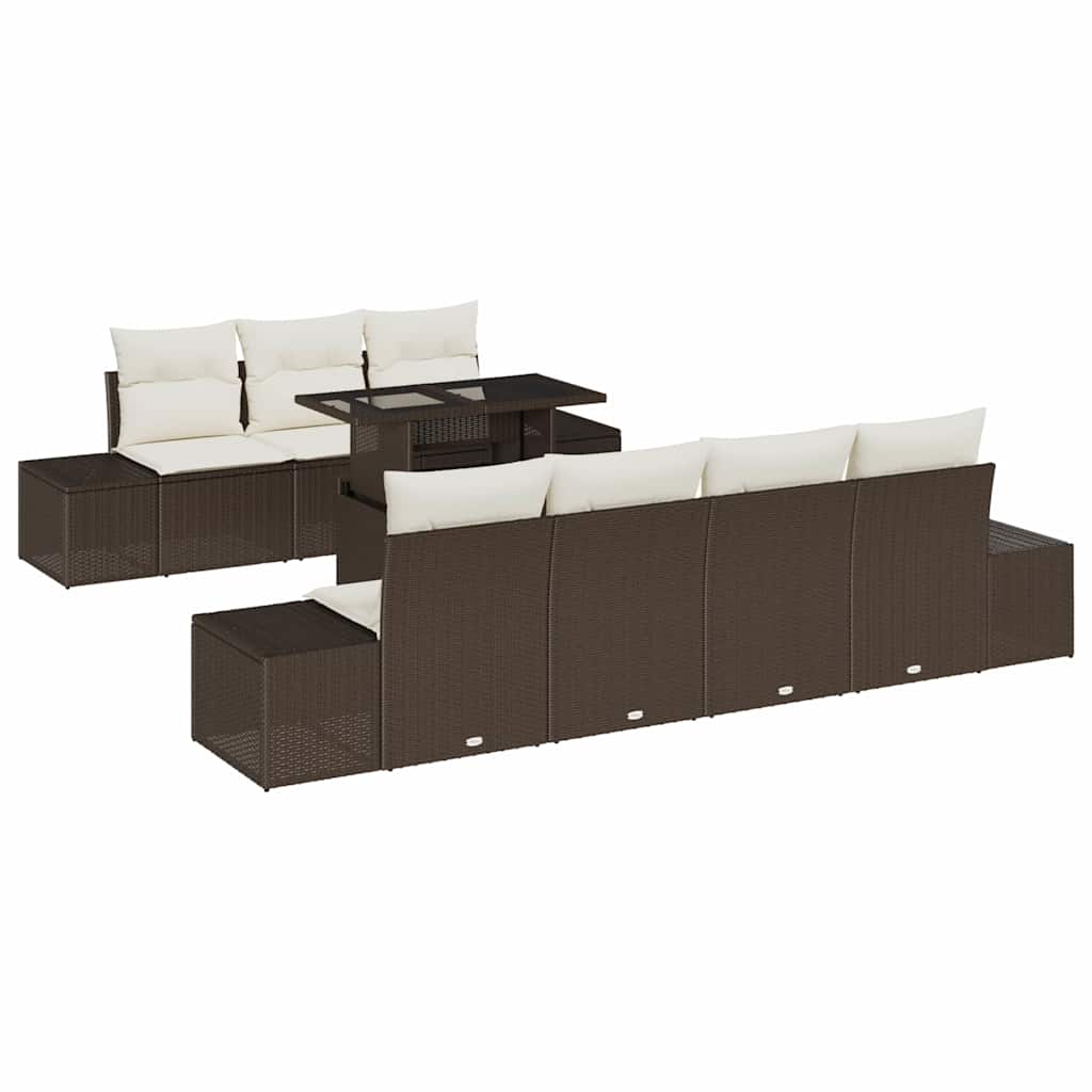 Set Divano da Giardino con cuscino 8 pcs Marrone e Crema | homemem39