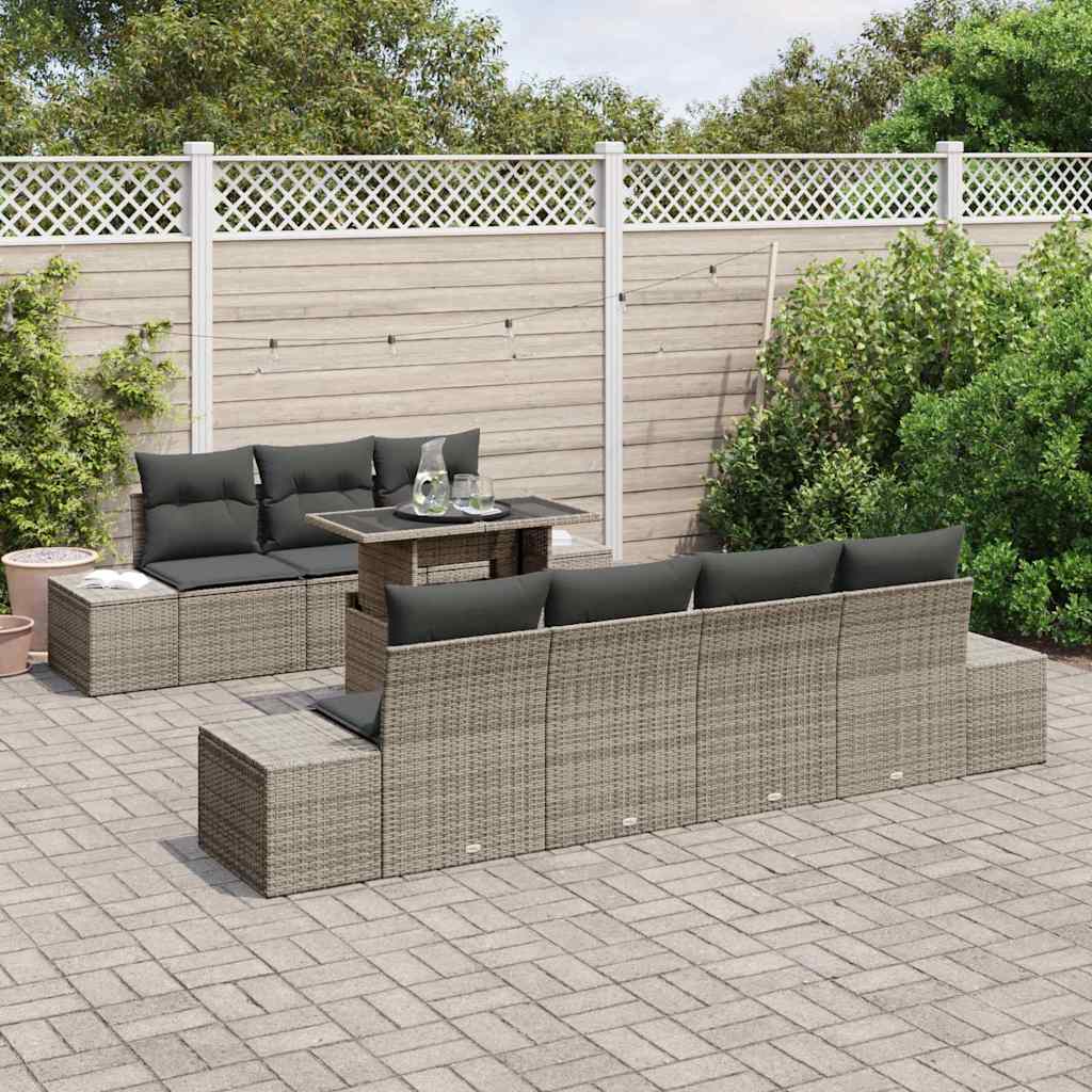 Set Divano da Giardino con cuscino 8 pcs Grigio | homemem39