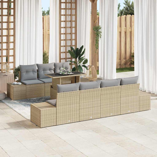Set Divano da Giardino con cuscino 8 pcs Beige e Grigio Chiaro