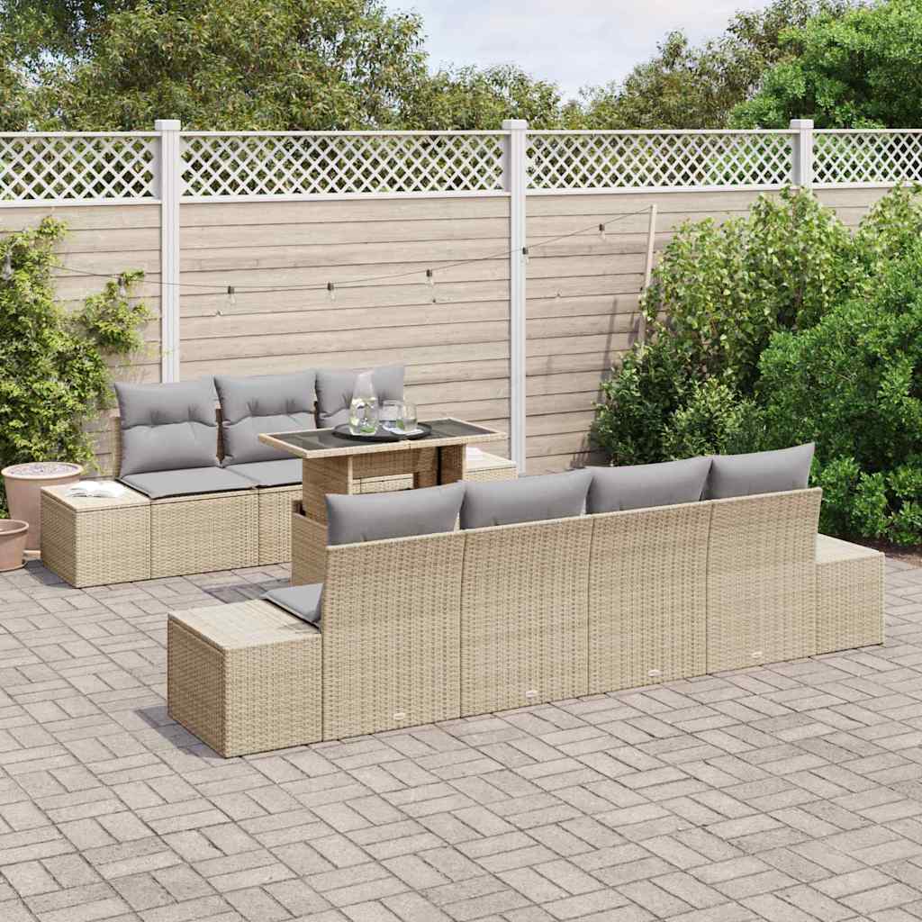 Set Divano da Giardino con cuscino 8 pcs Beige e Grigio Chiaro | homemem39
