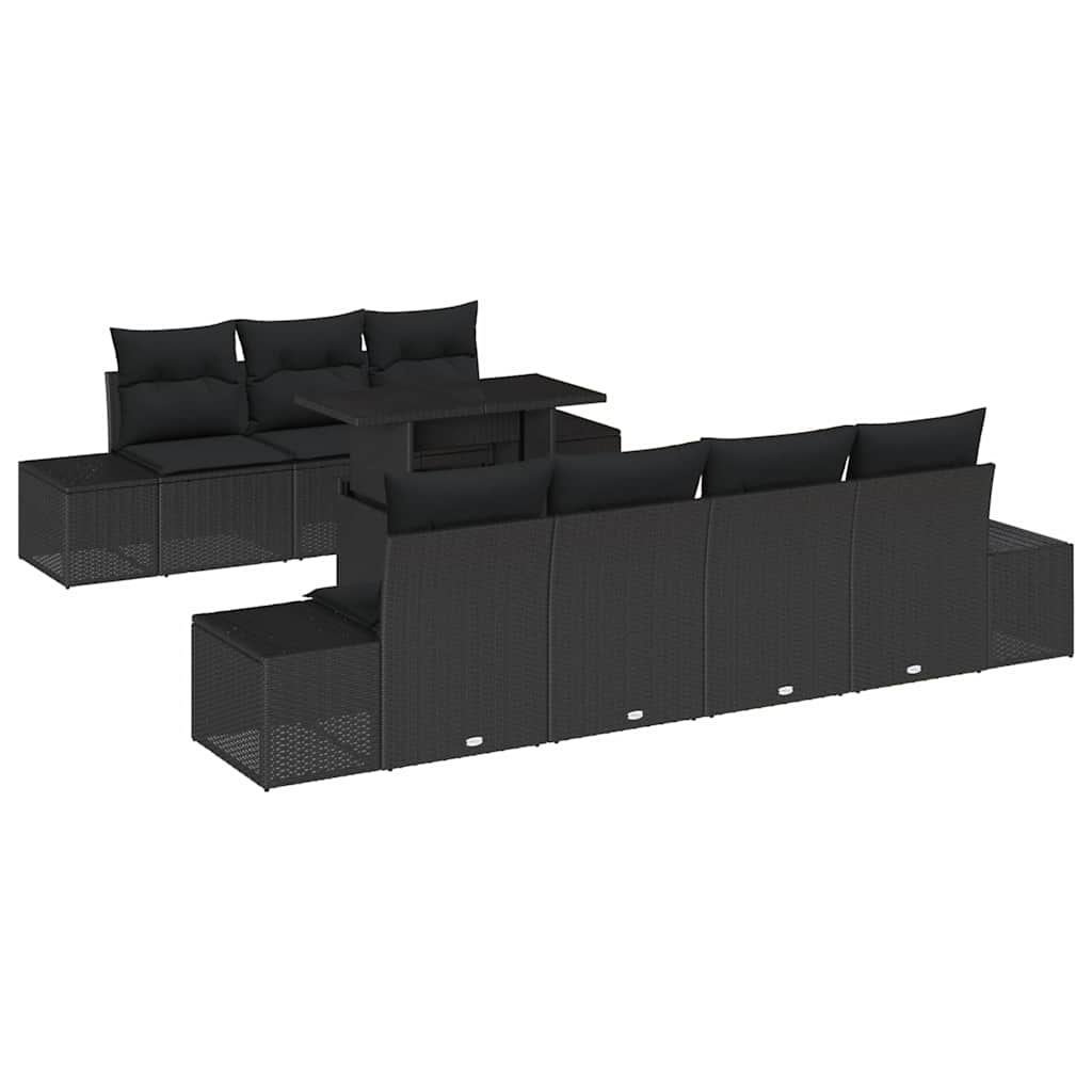 Set Divano da Giardino con cuscino 8 pcs Nero | homemem39