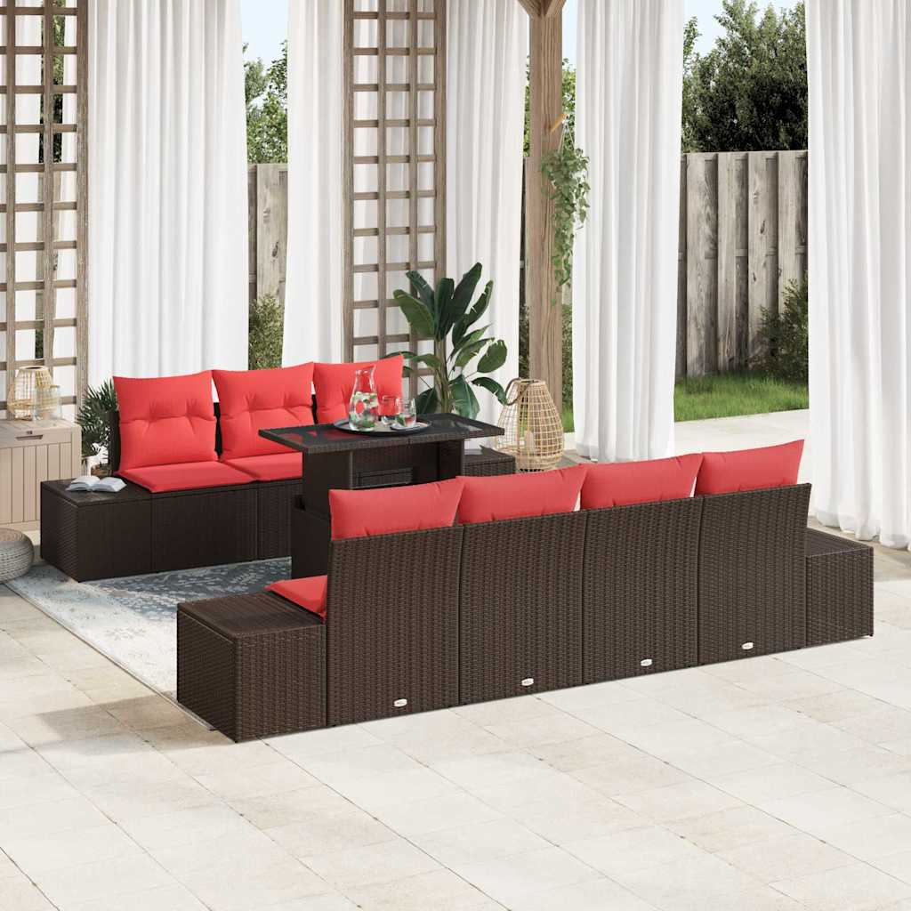 Set Divano da Giardino 8 pz 7-Numero di posti Marrone e Rosso | homemem39