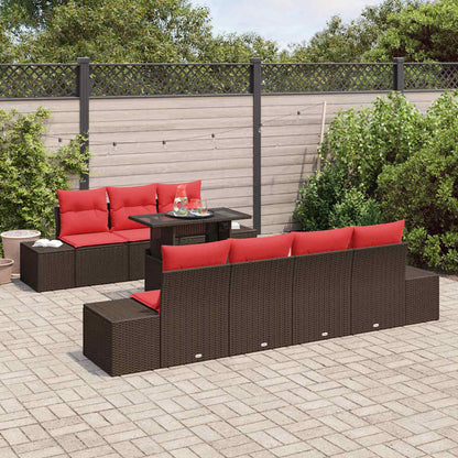 Set Divano da Giardino 8 pz 7-Numero di posti Marrone e Rosso | homemem39