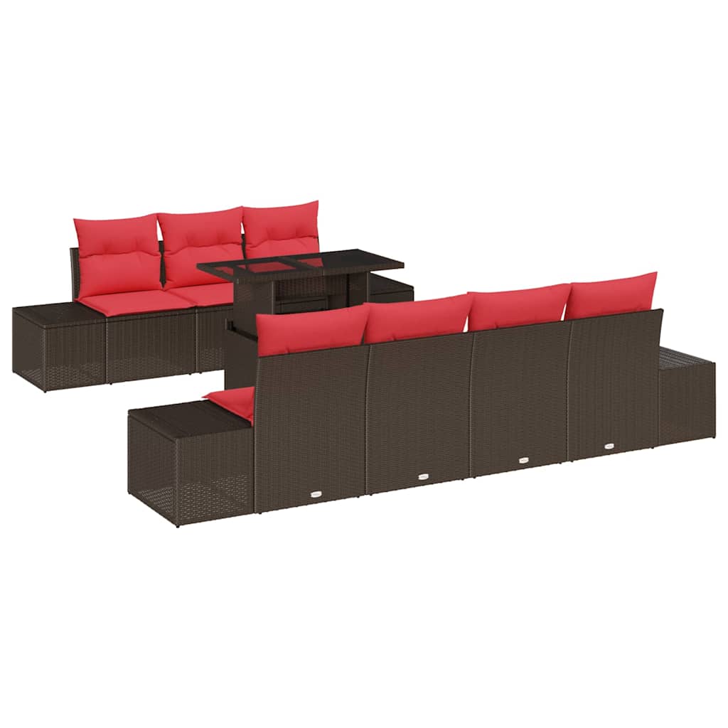 Set Divano da Giardino 8 pz 7-Numero di posti Marrone e Rosso | homemem39