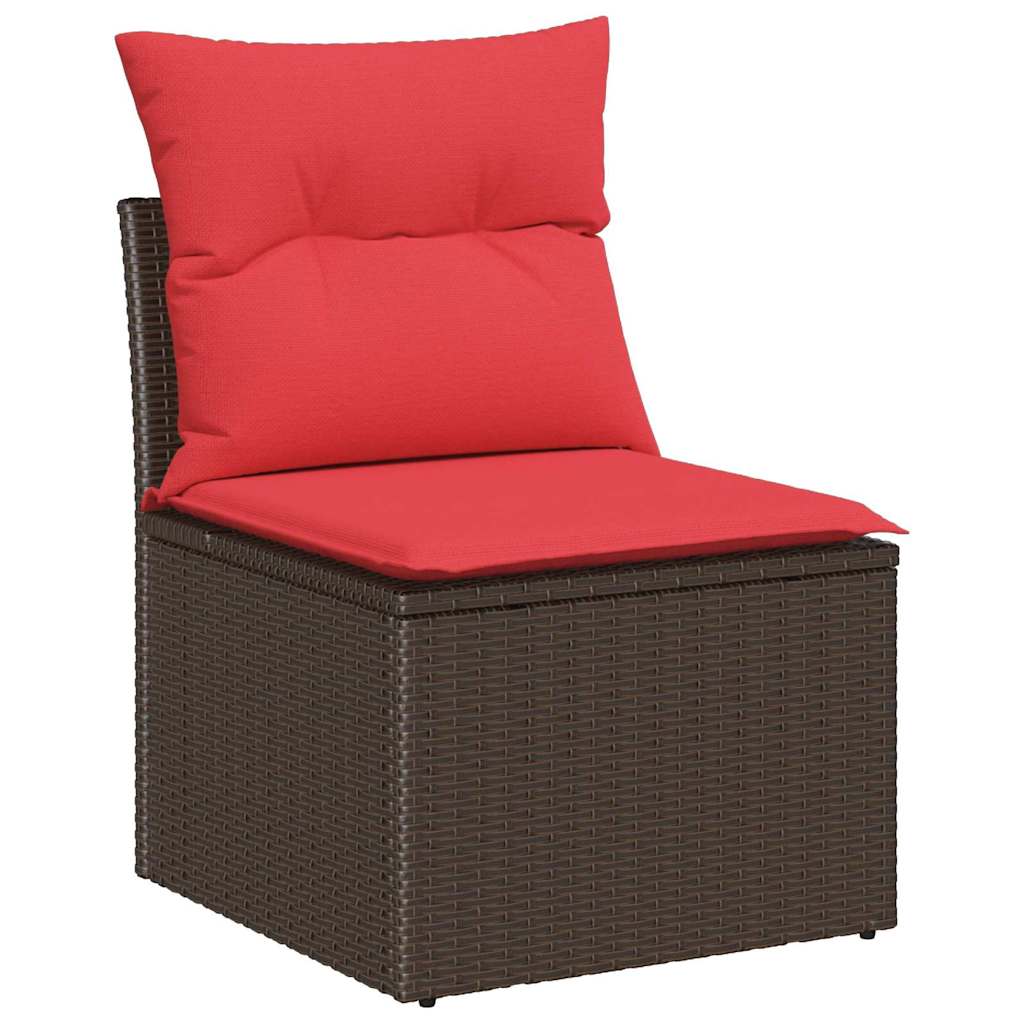 Set Divano da Giardino 8 pz 7-Numero di posti Marrone e Rosso | homemem39