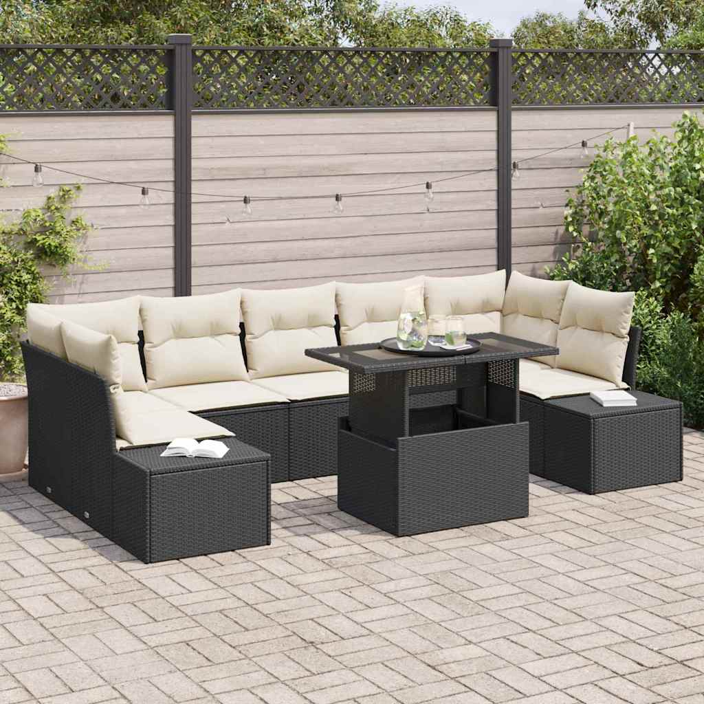 Set Divano da Giardino con cuscino 8 pcs Nero e Crema | homemem39