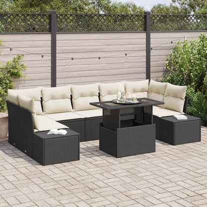 Set Divano da Giardino con cuscino 8 pcs Nero e Crema | homemem39