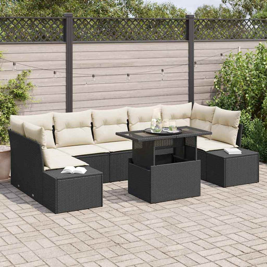 Set Divano da Giardino con cuscino 8 pcs Nero e Crema