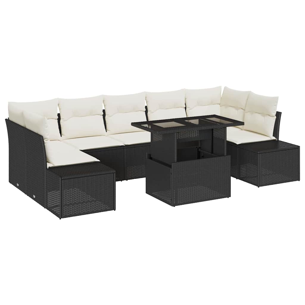 Set Divano da Giardino con cuscino 8 pcs Nero e Crema | homemem39