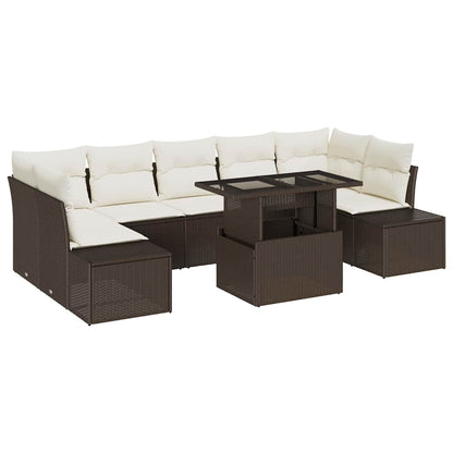 Set Divano da Giardino con cuscino 8 pcs Marrone e Crema | homemem39