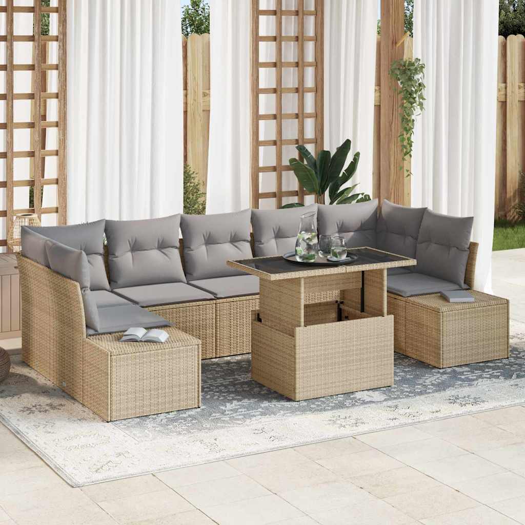 Set Divano da Giardino con cuscino 8 pcs Beige e Grigio Chiaro | homemem39