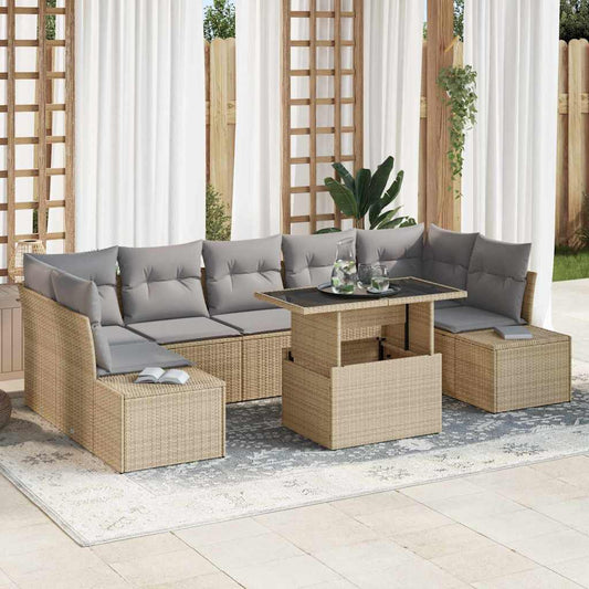 Set Divano da Giardino con cuscino 8 pcs Beige e Grigio Chiaro