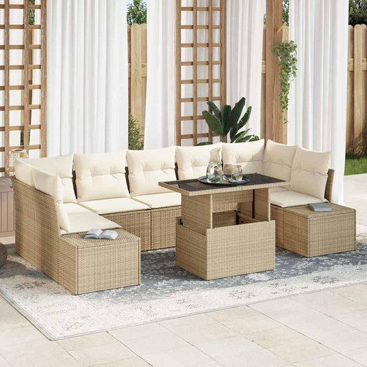 Set Divano da Giardino con cuscino 8 pcs Beige e Crema
