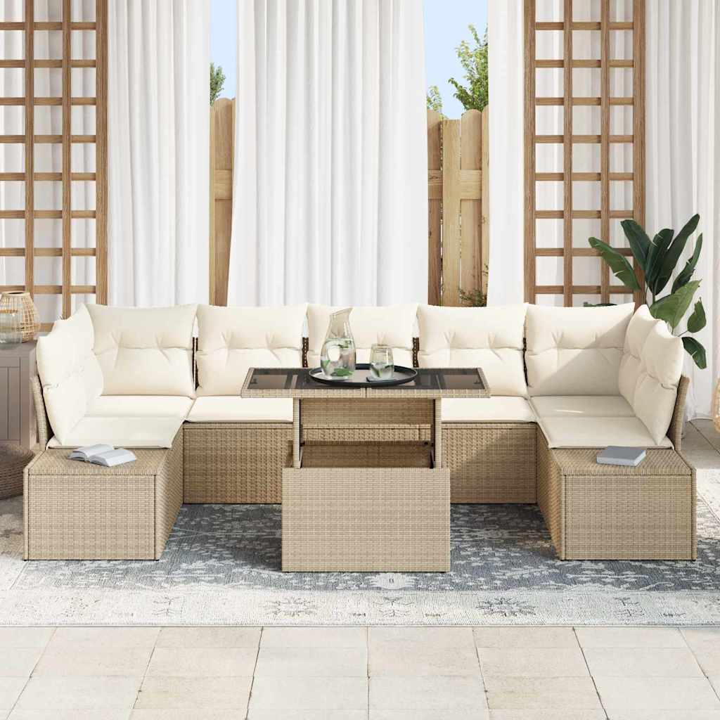 Set Divano da Giardino con cuscino 8 pcs Beige e Crema | homemem39