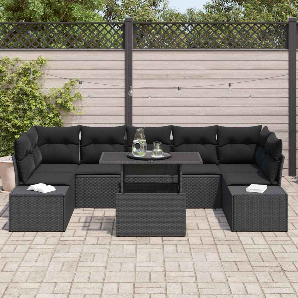 Set Divano da Giardino con cuscino 8 pcs Nero | homemem39