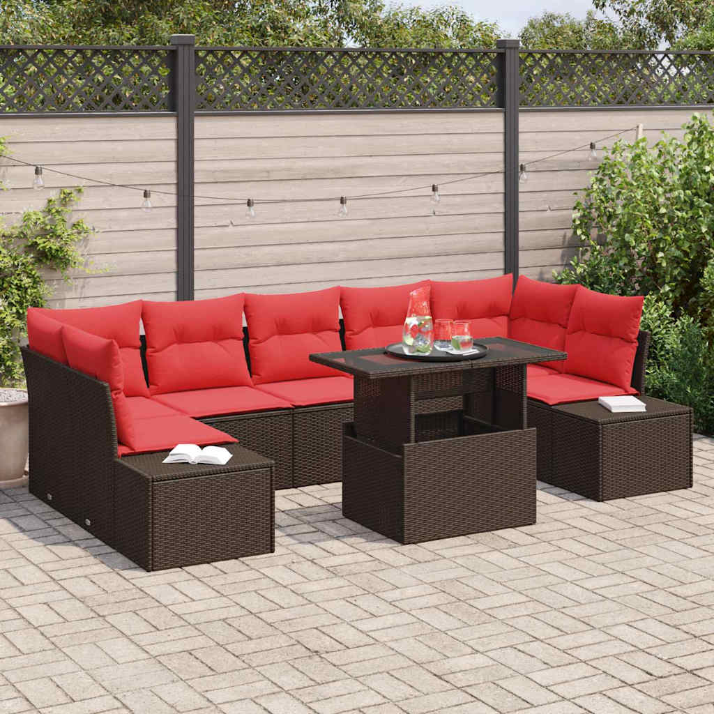 Set Divano da Giardino 8 pz 7-Numero di posti Marrone e Rosso | homemem39