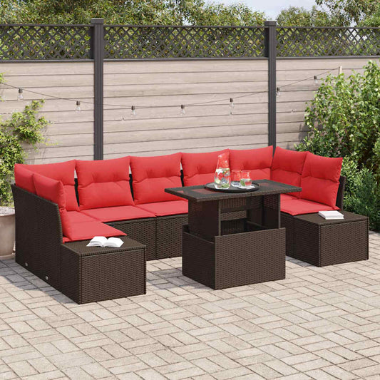 Set Divano da Giardino 8 pz 7-Numero di posti Marrone e Rosso | homemem39