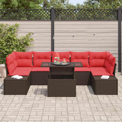 Set Divano da Giardino 8 pz 7-Numero di posti Marrone e Rosso | homemem39