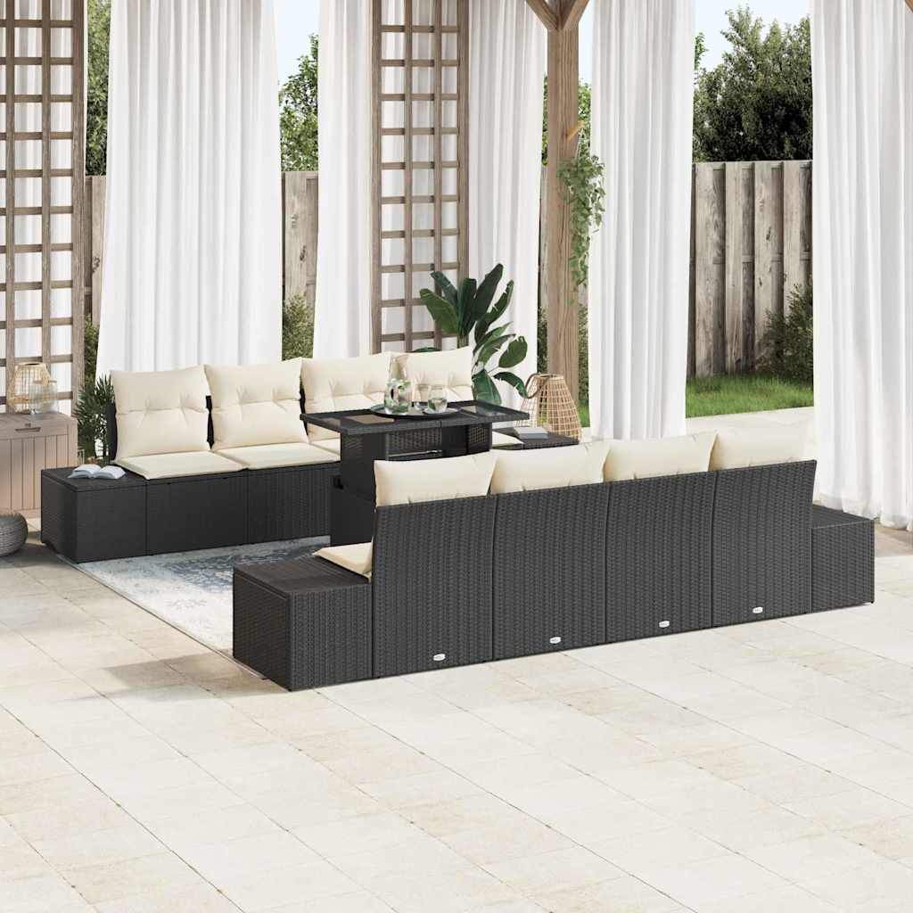 Set Divano da Giardino con cuscino 9 pcs Nero e Crema | homemem39
