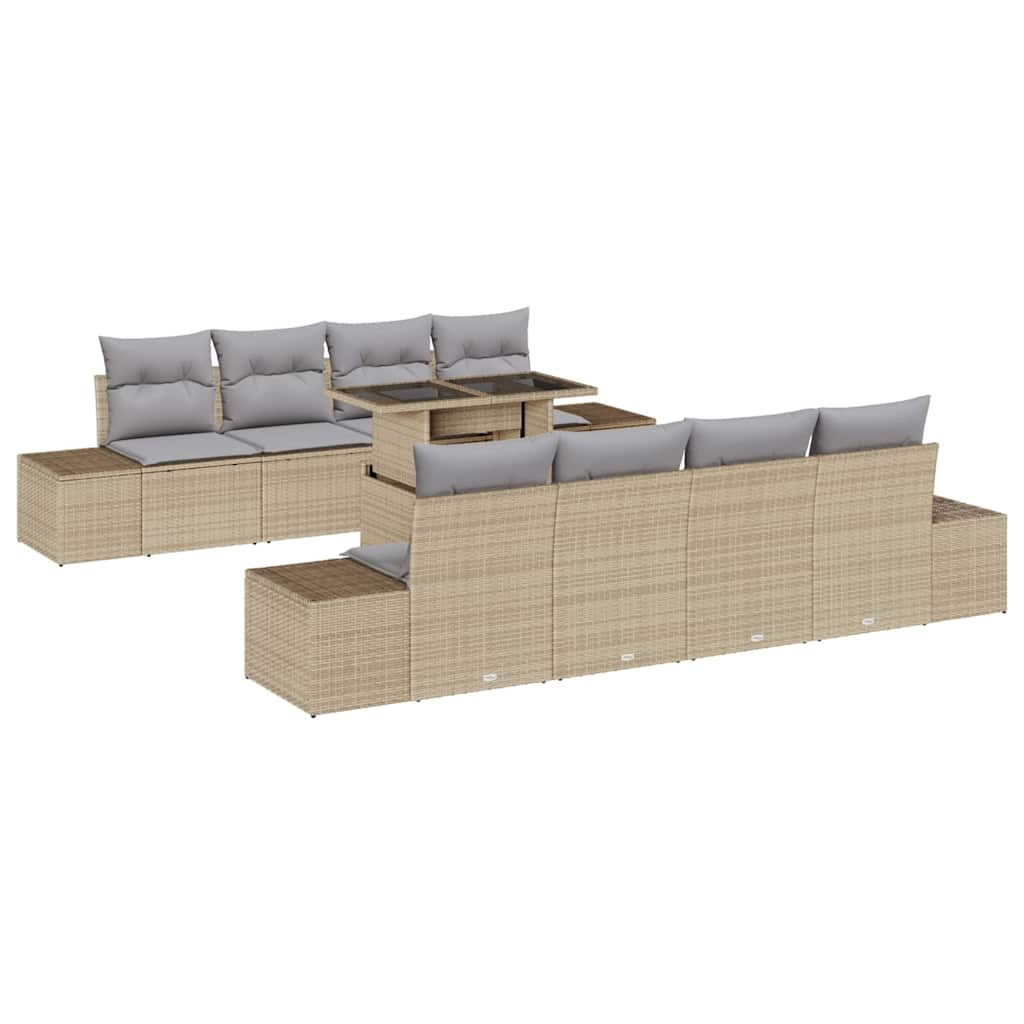 Set Divano da Giardino con cuscino 9 pcs Beige e Grigio Chiaro | homemem39