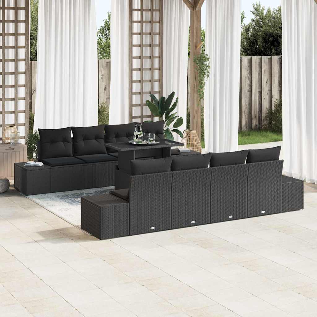 Set Divano da Giardino con cuscino con archiviazione 9 pcs Nero | homemem39