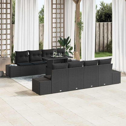 Set Divano da Giardino con cuscino con archiviazione 9 pcs Nero | homemem39