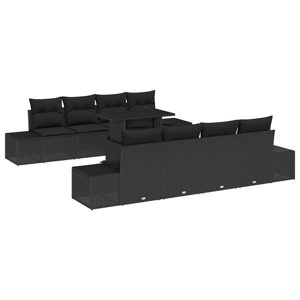 Set Divano da Giardino con cuscino con archiviazione 9 pcs Nero | homemem39