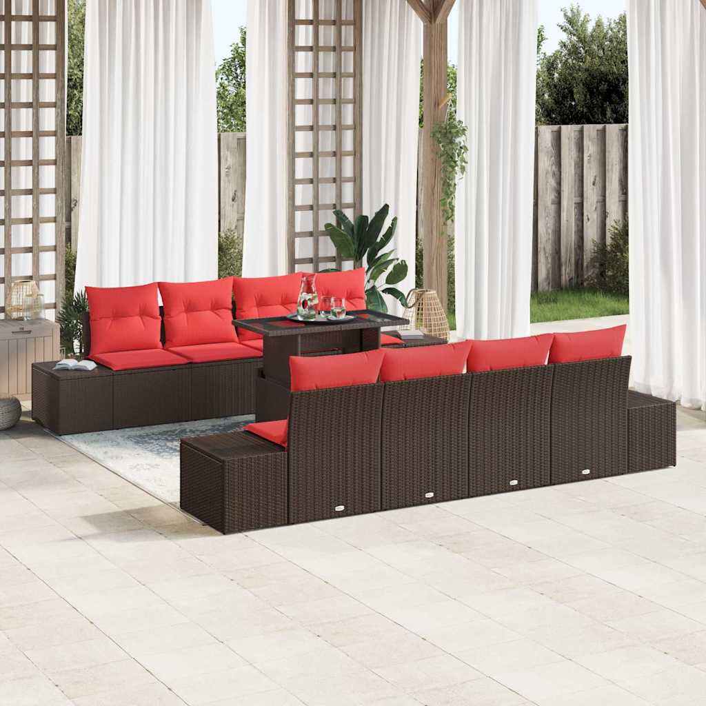 Set Divano da Giardino 7 pz 6-Numero di posti Marrone e Rosso | homemem39