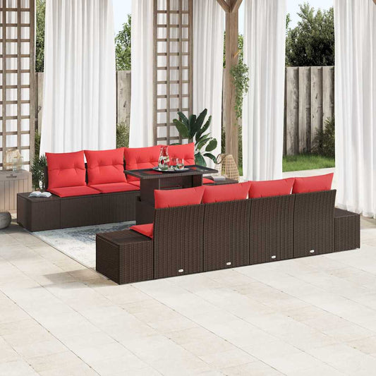 Set Divano da Giardino 7 pz 6-Numero di posti Marrone e Rosso | homemem39