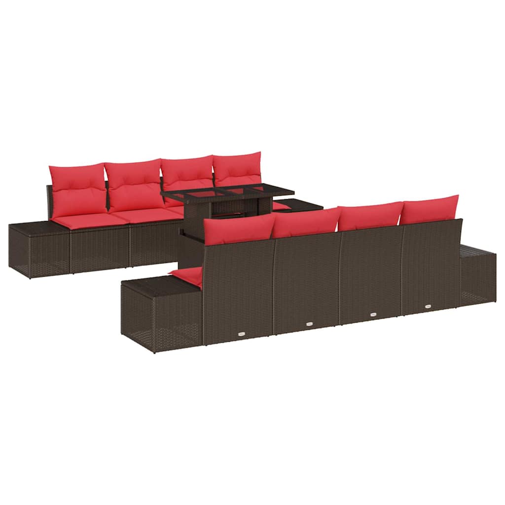 Set Divano da Giardino 7 pz 6-Numero di posti Marrone e Rosso | homemem39