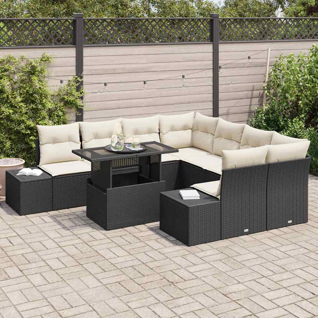 Set Divano da Giardino 9 pcs Nero e Crema polyrattan | homemem39