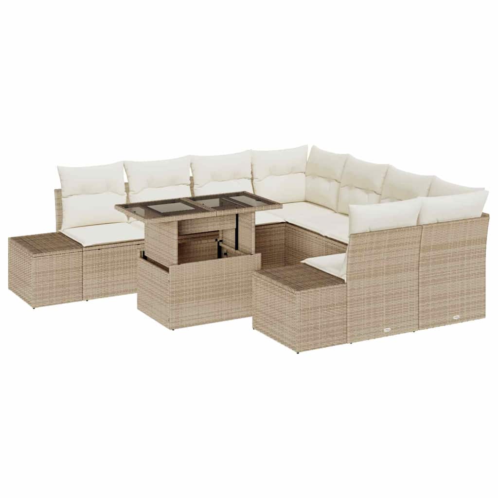 Set Divano da Giardino 9 pcs Beige e Crema polyrattan | homemem39