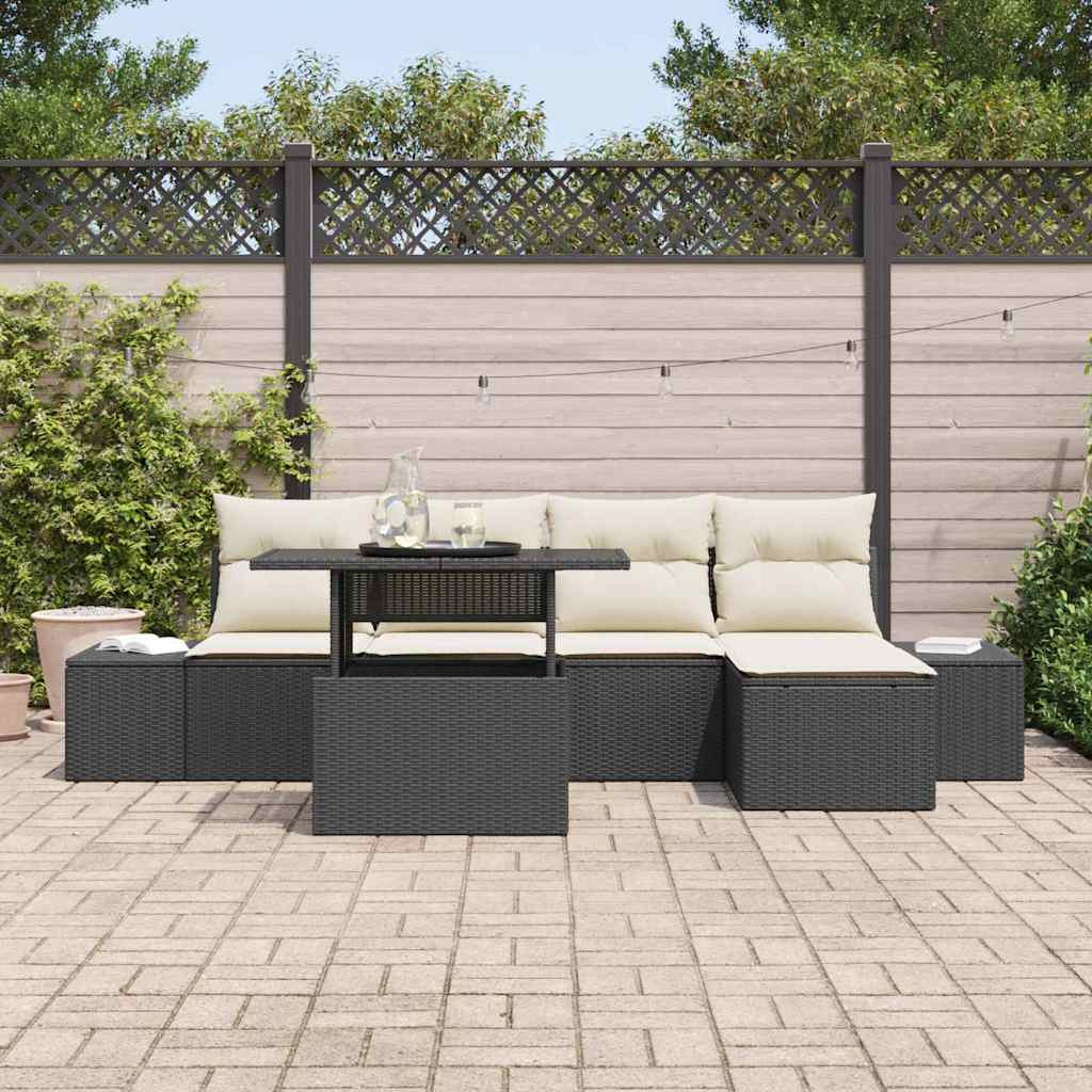 Set Divano da Giardino con archiviazione 6 pcs Nero Poly Rattan - homemem39