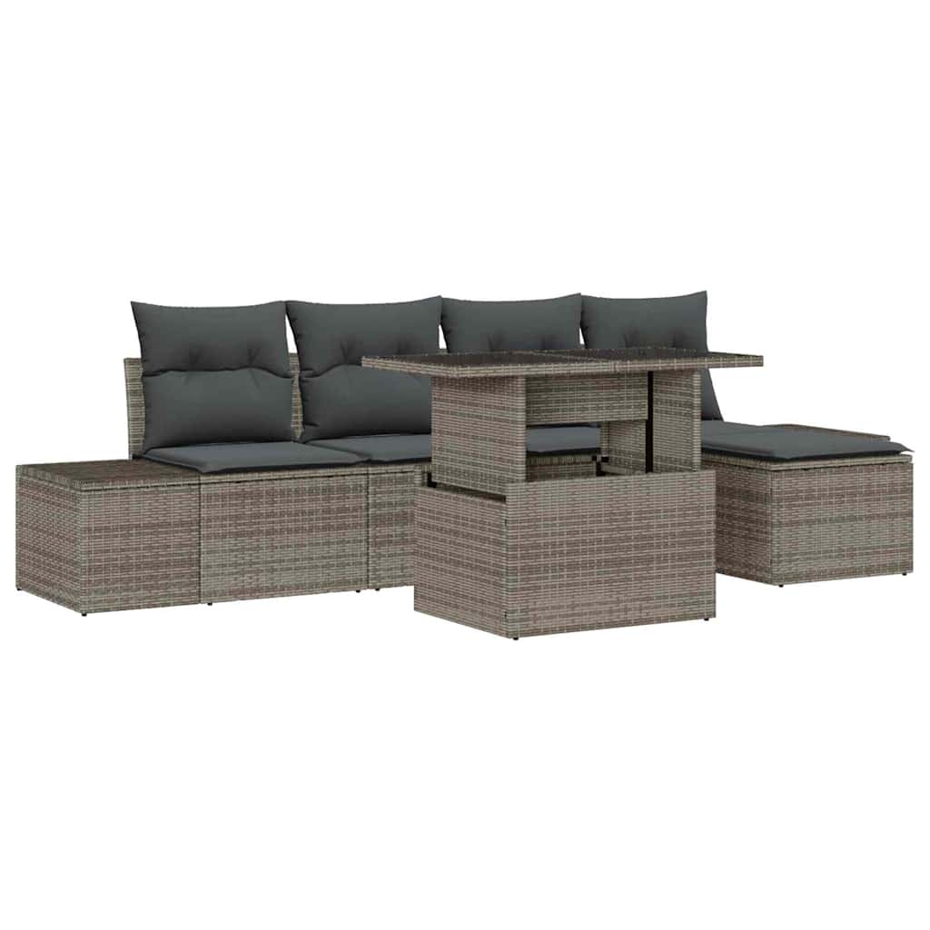 Set Divano da Giardino 6 pcs Grigio Poly Rattan - homemem39