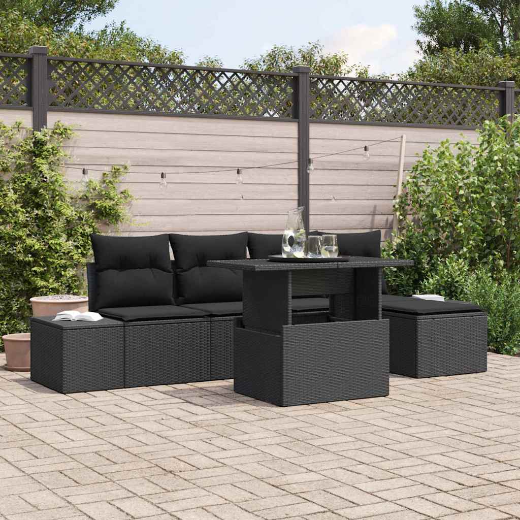 Set Divano da Giardino con archiviazione 6 pcs Nero Poly Rattan - homemem39