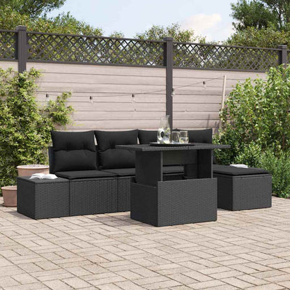 Set Divano da Giardino con archiviazione 6 pcs Nero Poly Rattan - homemem39