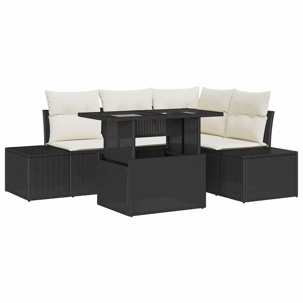 Set Divano da Giardino con archiviazione 5 pcs Nero Poly Rattan - homemem39