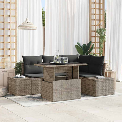 Set Divano da Giardino con cuscino 5 pcs Grigio polyrattan