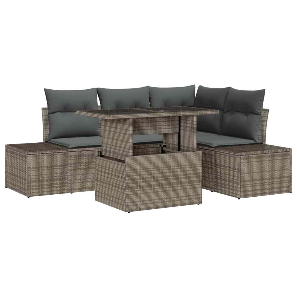 Set Divano da Giardino con cuscino 5 pcs Grigio polyrattan
