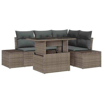 Set Divano da Giardino con cuscino 5 pcs Grigio polyrattan