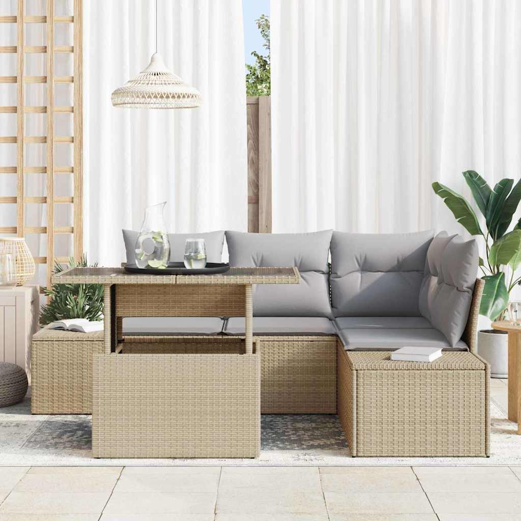 Set Divano da Giardino con cuscino 5 pcs Beige polyrattan | homemem39