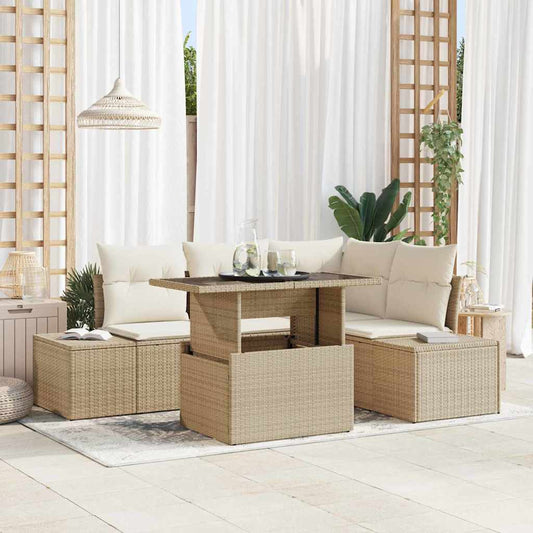 Set Divano da Giardino 5 pcs Beige Poly Rattan - homemem39