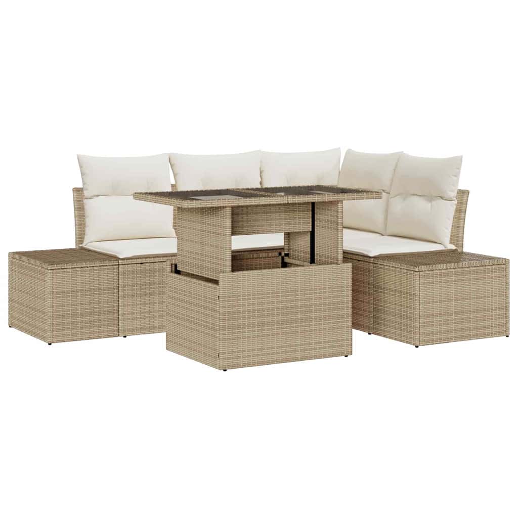 Set Divano da Giardino 5 pcs Beige Poly Rattan - homemem39