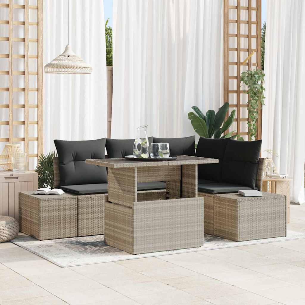 Set Divano da Giardino 5 pcs Grigio chiaro Poly Rattan - homemem39
