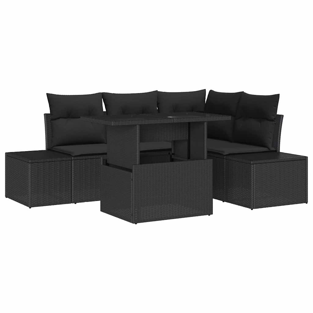 Set Divano da Giardino con cuscino 5 pcs Nero polyrattan | homemem39