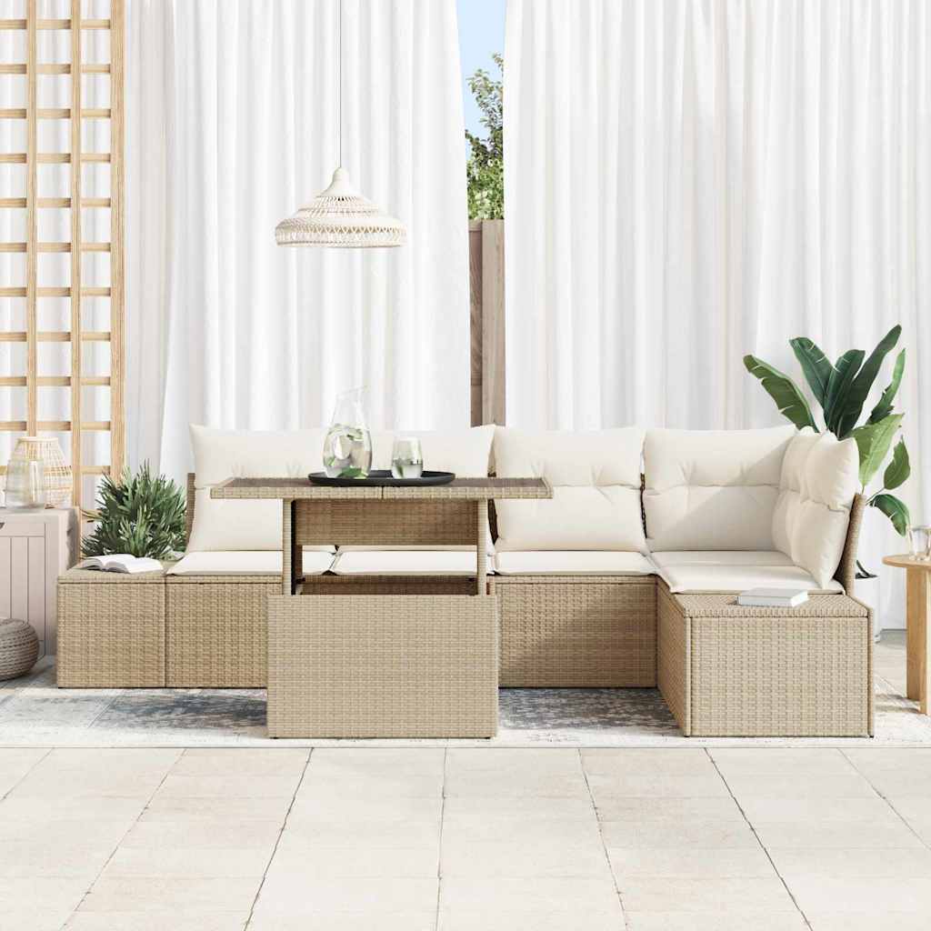 Set Divano da Giardino 6 pcs Beige Poly Rattan - homemem39