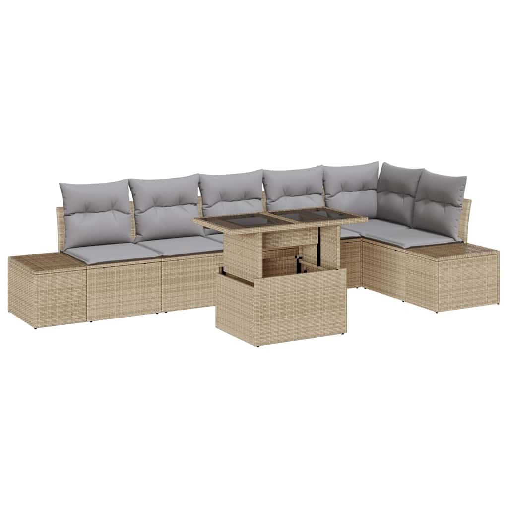 Set Divano da Giardino 7 pcs Beige Poly Rattan - homemem39