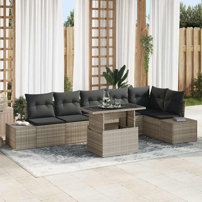 Set Divano da Giardino 7 pcs Grigio chiaro Poly Rattan | homemem39