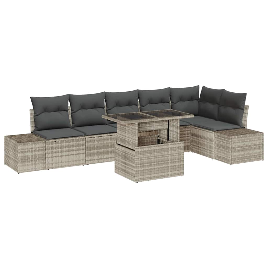 Set Divano da Giardino 7 pcs Grigio chiaro Poly Rattan | homemem39