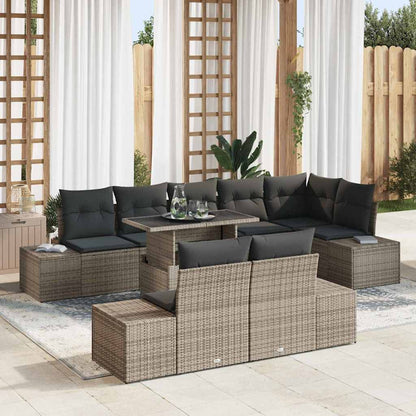 Set Divano da Giardino 9 pcs Grigio Poly Rattan